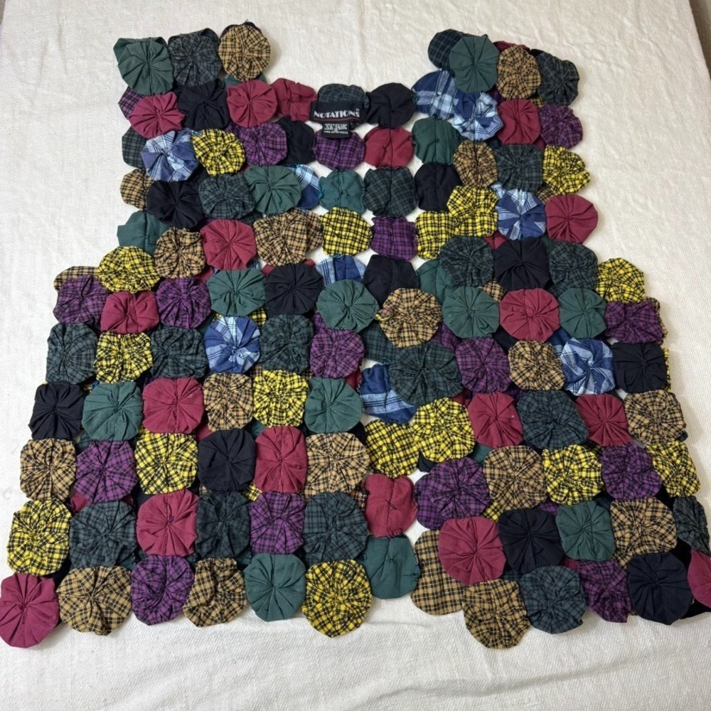 VTG Notations Yo-Yo Rosette Quilt Vest Womens M Multicolored Patchwork Folk Art